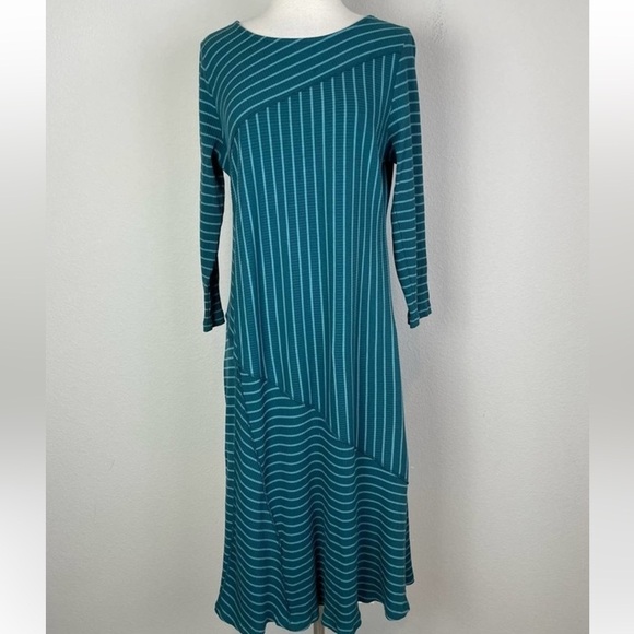 Soft Surroundings Green Stripe Ribbed Knit Dress Size 1X - Picture 3 of 6